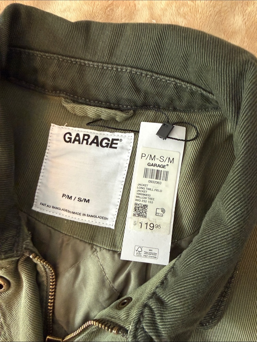 NWT Garage Long Field Twill Jacket - S/M - Picture 2 of 4
